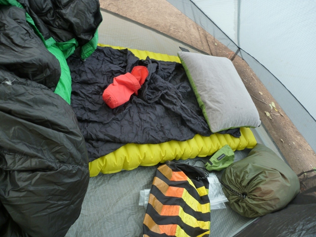 pillow in tent at South Lake Desor